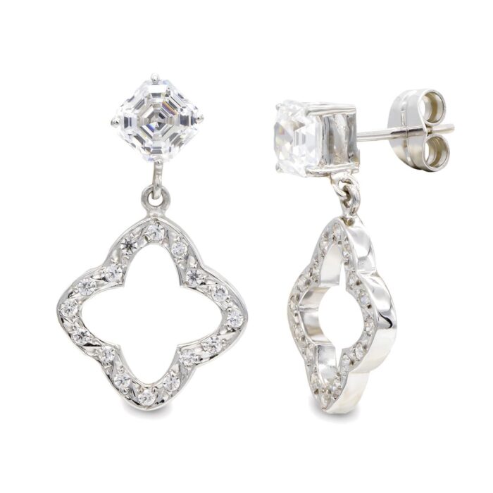 18K PENDIENTES ORO BLANCO LARGOS CIRCONITA 27X15 MM CIERRE PRESION