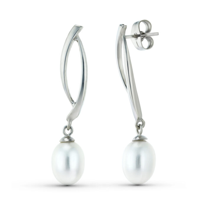 18K PENDIENTES ORO BLANCO DOS CUERPOS CON PERLAS. CIERRE PRESION