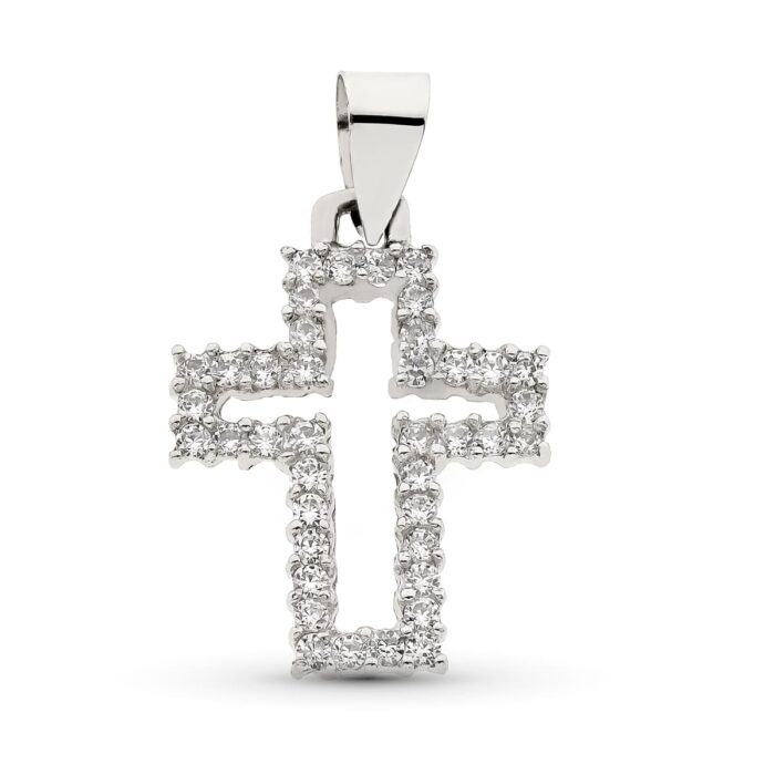 18K CRUZ ORO BLANCO CON CIRCONITA 23X17 MM