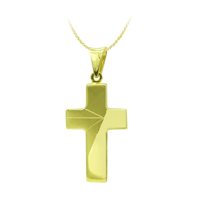 18K CRUZ ORO AMARILLO HUECA MATE Y BRILLO 27X15 MM