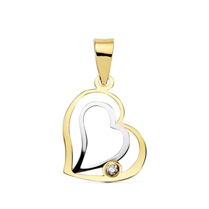 18K COLGANTE CORAZON ORO BICOLOR 16X14 MM Y CIRCONITA