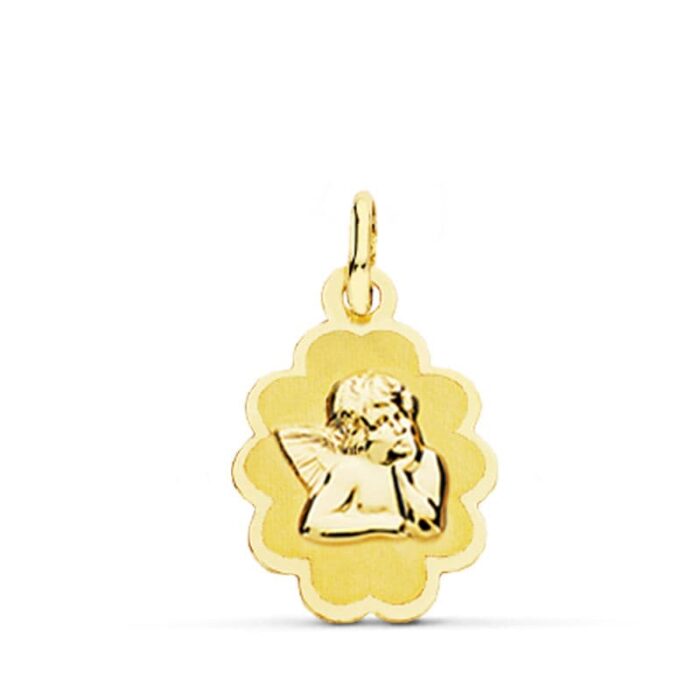 Medalla rectangular de oro amarillo 18k con grabado láser de alta precisión del ángel burlón 18x12 mm