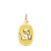 Medalla pequeña vertical de 17x10 mm en oro amarillo de 18 quilates con relieve del ángel burlón