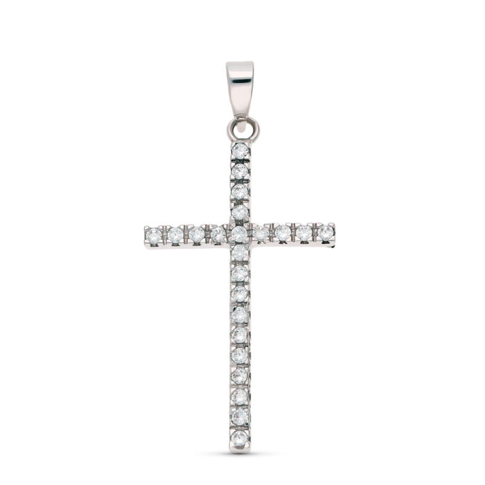 18K CRUZ ORO BLANCO CIRCONITA 31X17 MM