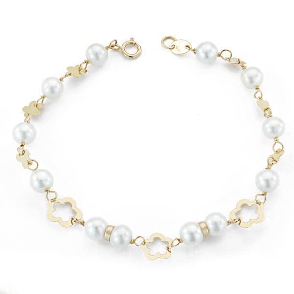 18K PULSERA COMUNION ORO AMARILLO PERLA 5.5 MM 17.5 MM