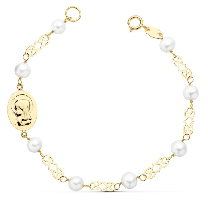 18K PULSERA COMUNION ORO AMARILLO PERLA 5 MM 16.5CM