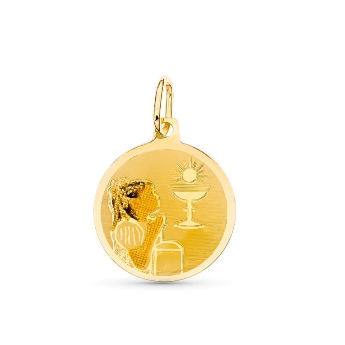 18K MEDALLA ORO AMARILLO ESMALTADA NIÑA 15 MM