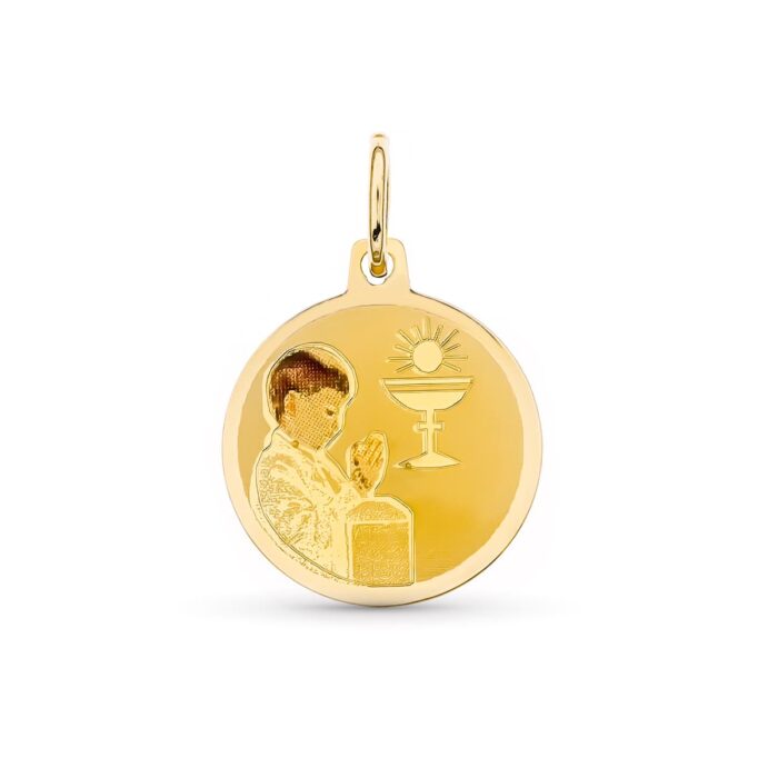 18K MEDALLA ORO AMARILLO ESMALTADA NIÑO 15 MM