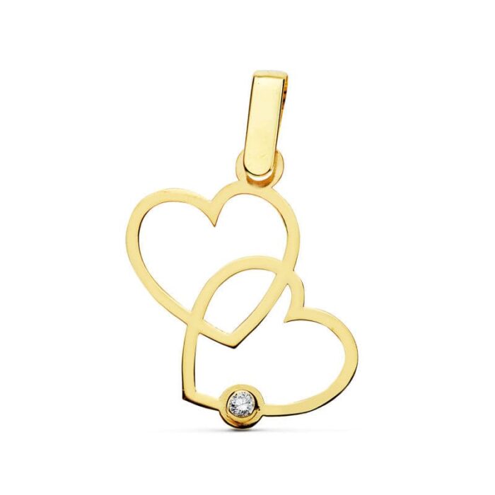 9K COLGANTE ORO AMARILLO DOS CORAZONES UNIDOS CALADOS. MEDIDA: 20X13 MM