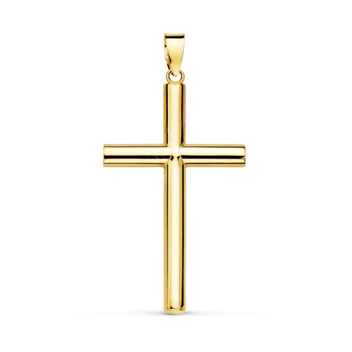 18K CRUZ ORO AMARILLO HUECA LISA 29X18 MM TUBO 3 MM