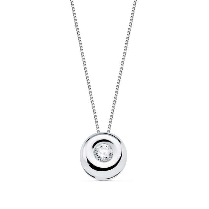18K GARGANTILLA ORO BLANCO CHATON 5MM DIAMANTE 0,045 QTS. H-I CADENA 42CM
