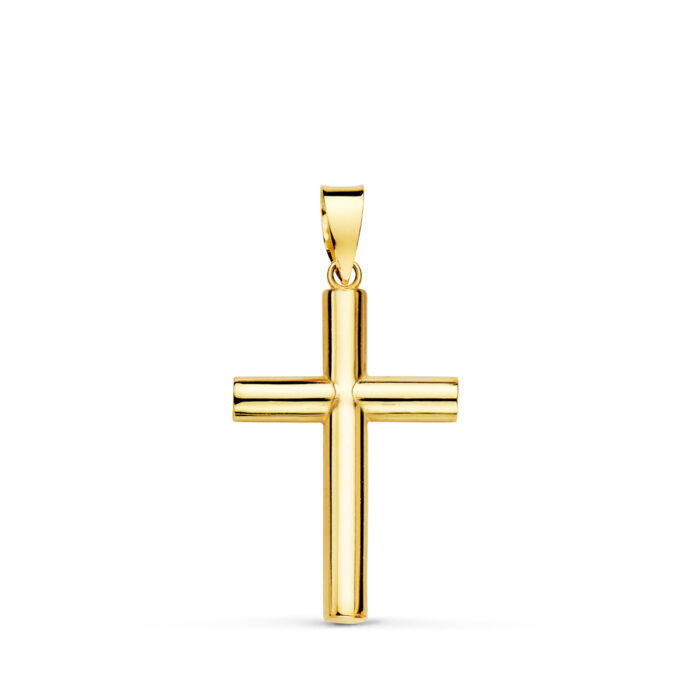 18K CRUZ ORO AMARILLO LISA TUBO HUECO. 21 X 14 X 3 MM