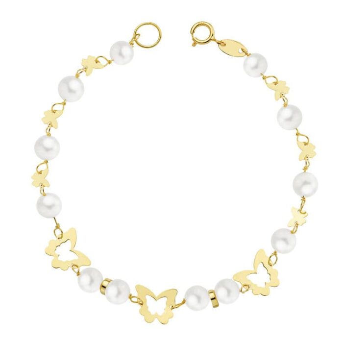 18K PULSERA ORO AMARILLO COMUNION PERLA 5.5 MM 17CM