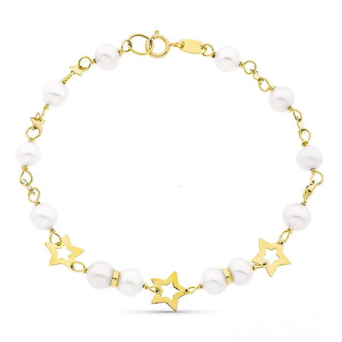 18K PULSERA ORO AMARILLO 17CM COMUNION PERLA CULTIVADA 5-5.5 MM