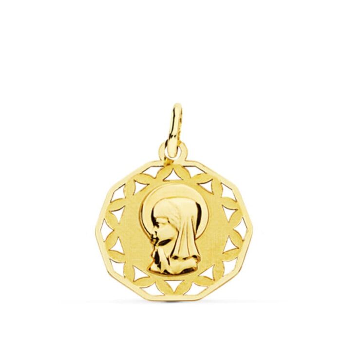 18K MEDALLA ORO AMARILLO VIRGEN NIÑA CALADA 18 MM