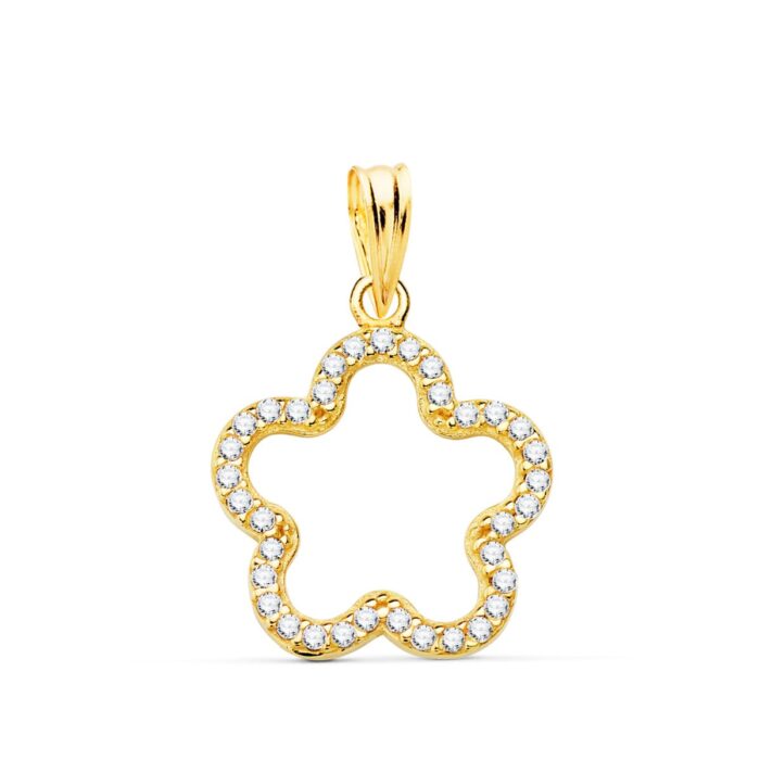 18K COLGANTE ORO AMARILLO FLOR CON CIRCONITA 16X16 MM