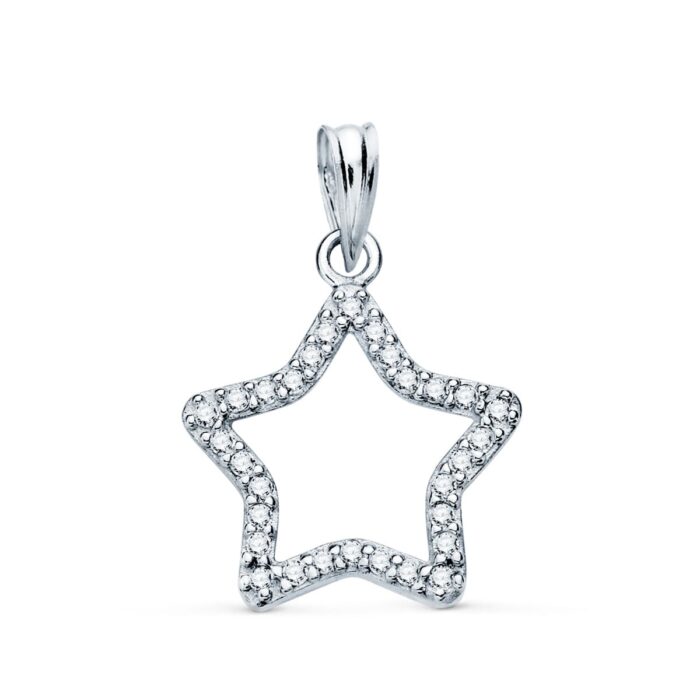 9K COLGANTE ORO BLANCO ESTRELLA CON CIRCONITAS. MEDIDA: 16X15 MM