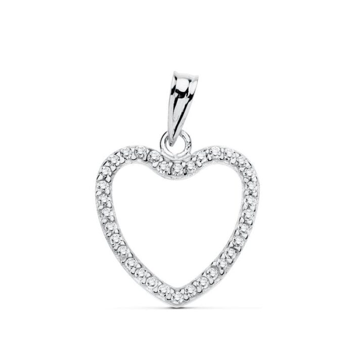 18K COLGANTE CORAZON ORO BLANCO CIRCONITA 16X16 MM