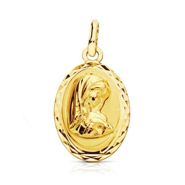 18K MEDALLA ORO AMARILLO VIRGEN NIÑA OVAL TALLADA19X12 MM
