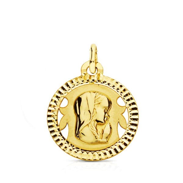 18K MEDALLA ORO AMARILLO VIRGEN NIÑA TALLADA 16 MM