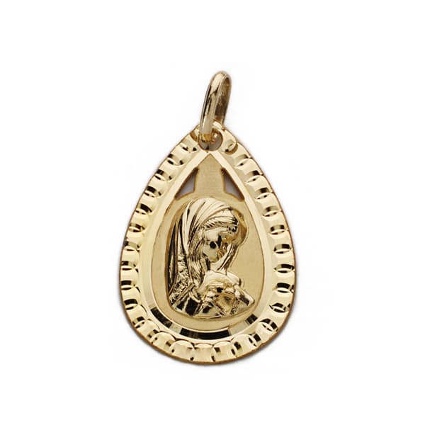 18K MEDALLA ORO AMARILLO VIRGEN NIÑA CERCO TALLADO