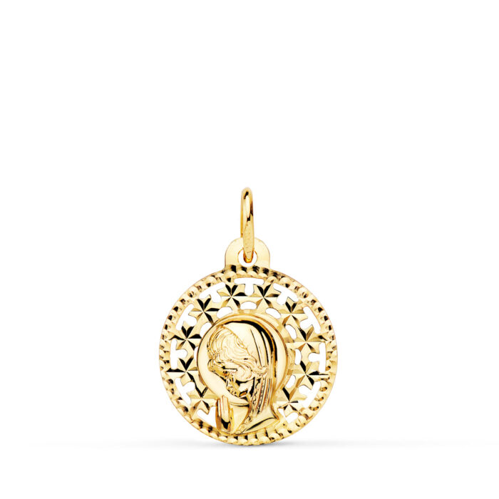 18K MEDALLA ORO AMARILLO VIRGEN NIÑA CALADA 16MM