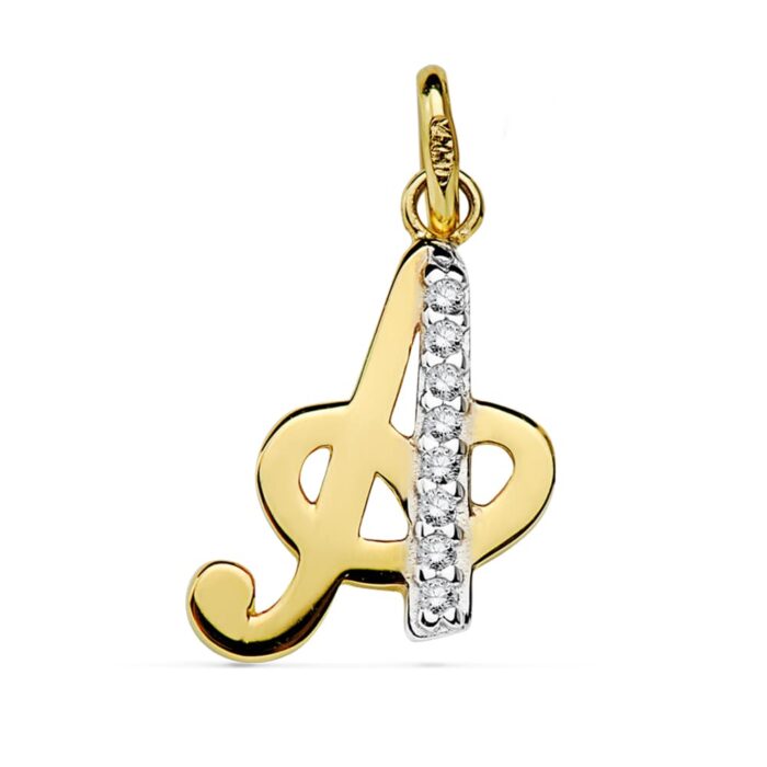18K COLGANTE ORO BICOLOR LETRA  A CIRCONITA 15X12 MM