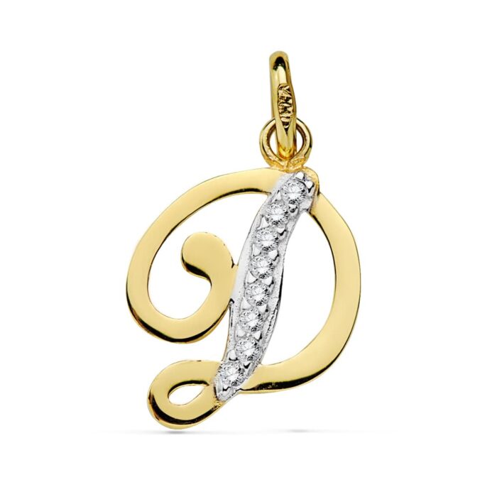 9K COLGANTE ORO AMARILLO LETRA D CIRCONITA 15X12 MM