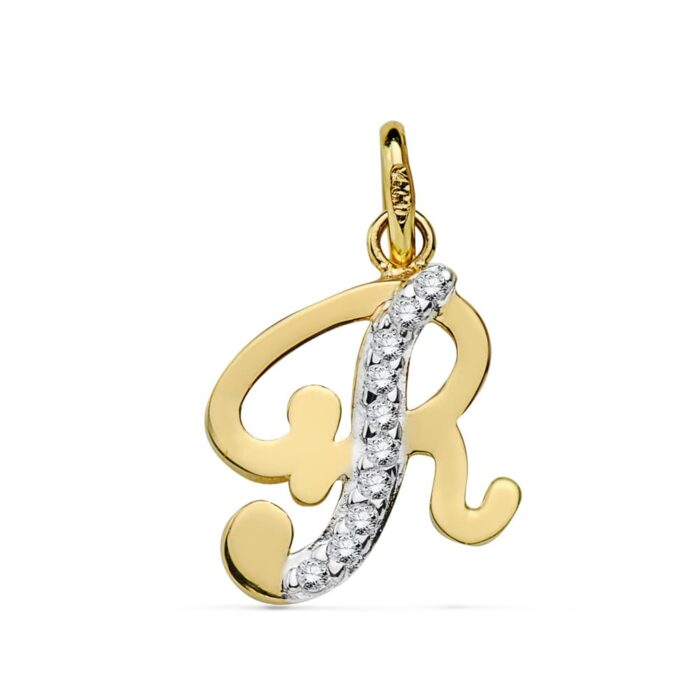 9K COLGANTE ORO AMARILLO LETRA R CIRCONITA 15X11 MM