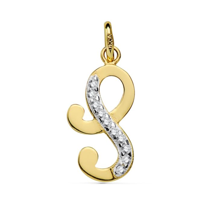 18K COLGANTE ORO BICOLOR LETRA S CIRCONITA 17X9 MM
