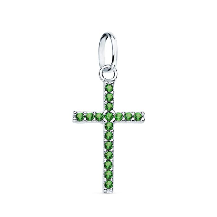 18K CRUZ ORO BLANCO CON CIRCONITA VERDES. 16X10 MM