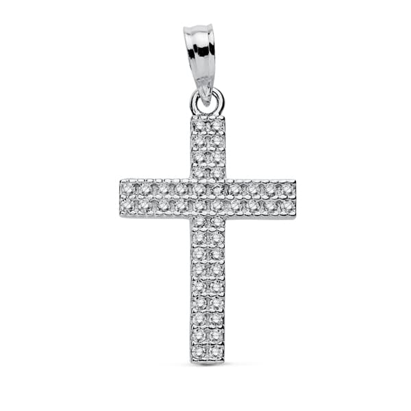 18K CRUZ ORO BLANCO CIRCONITA 24X15 MM