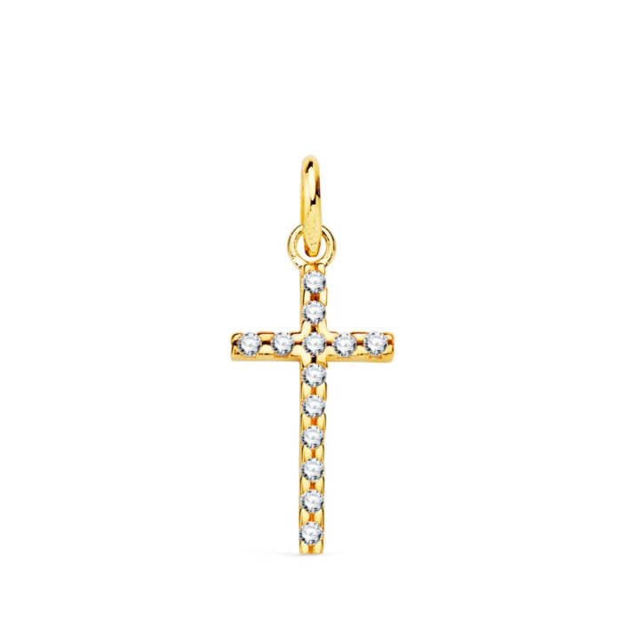 18K CRUZ ORO AMARILLO CIRCONITA 16X9 MM