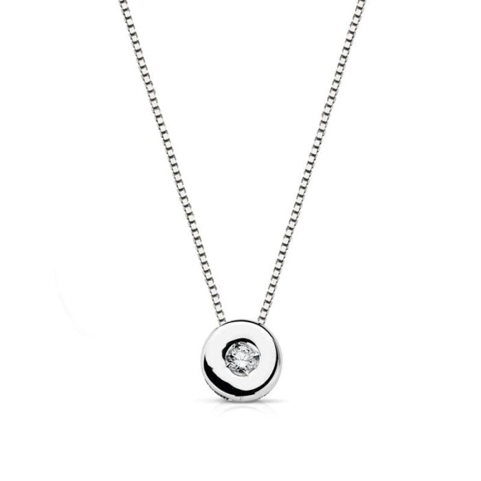 18K GARGANTILLA ORO BLANCO CHATON 5MM DIAMANTE LABORATORIO 0,02 QTS. H-I CADENA 42CM