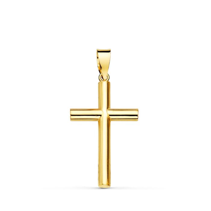 18K CRUZ ORO AMARILLO LISA TUBO HUECO 2.5 MM 21X13 MM