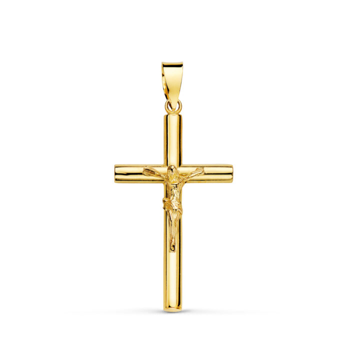 18K CRUZ ORO AMARILLO CON CRISTO TUBO HUECO. 26 X 15 X 2,5 MM