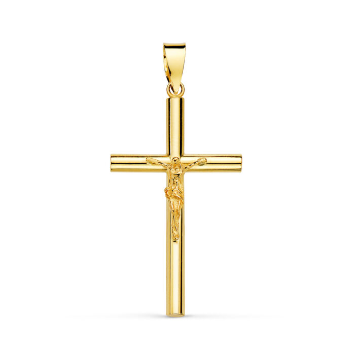 18K CRUZ ORO AMARILLO CON CRISTO HUECA TUBO 2.2 MM. 29X17 MM