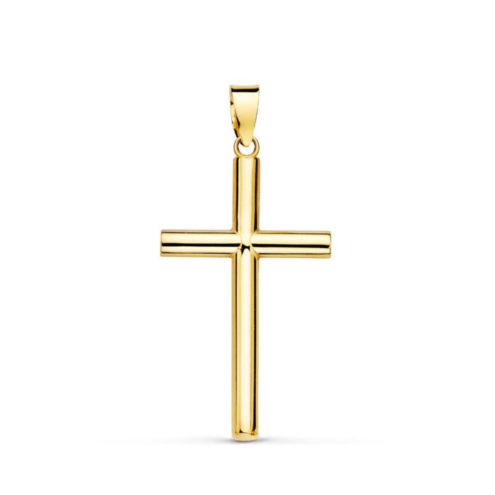 18K CRUZ ORO AMARILLO HUECA LISA 25X15 MM TUBO 2.2 MM