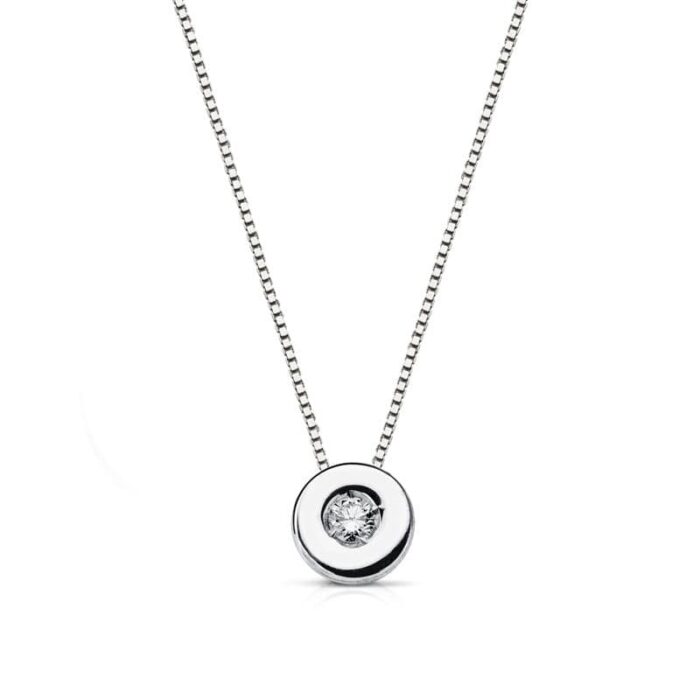 18K GARGANTILLA ORO BLANCO CHATON 6 MM DIAMANTE 0,050 QTS. H-SI CADENA 42CM