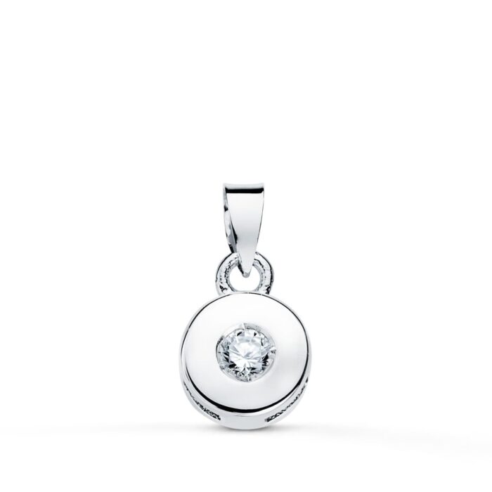 18K COLGANTE ORO BLANCO CHATON 5.5 MM DIAMANTE TALLA BRILLANTE 0,050 QTS SI-H