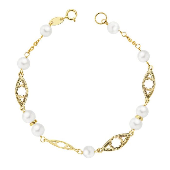 9K PULSERA COMUNION PERLA 5 MM 18CM