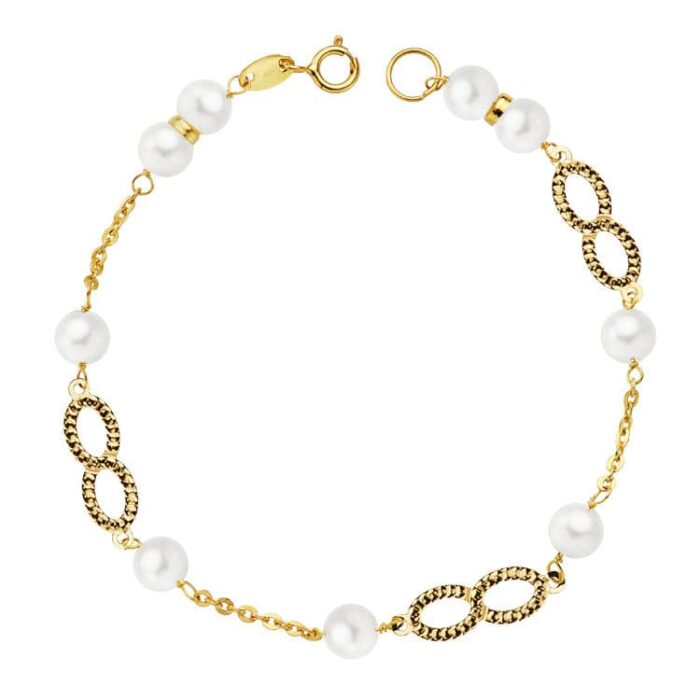 18K PULSERA ORO AMARILLO COMUNION PERLA 5.5 MM 18CM
