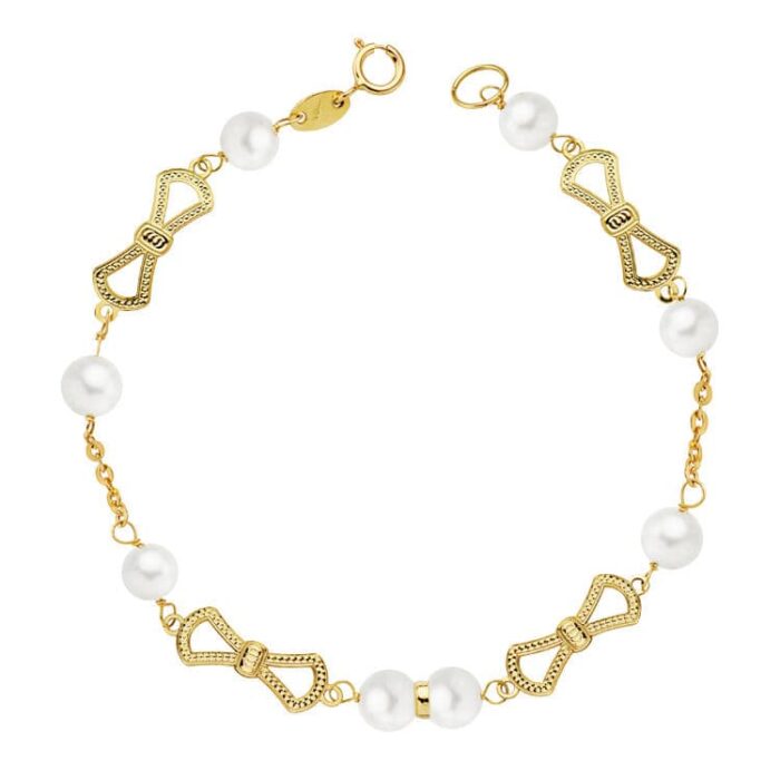 18K PULSERA ORO AMARILLO COMUNION PERLA 5.5 MM 17.50CM