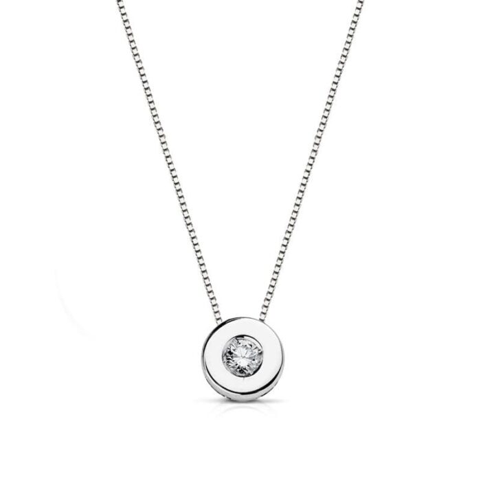 18K GARGANTILLA ORO BLANCO CHATON 6 MM DIAMANTE 0,065 QTS. H-SI CADENA 42CM
