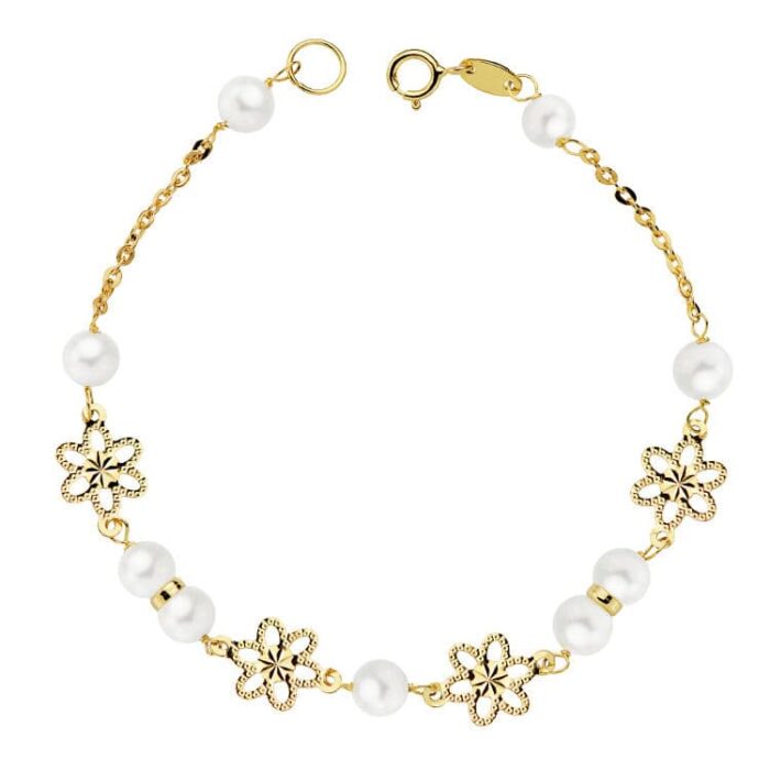 18K PULSERA ORO AMARILLO COMUNION PERLA 5.5 MM 18CM