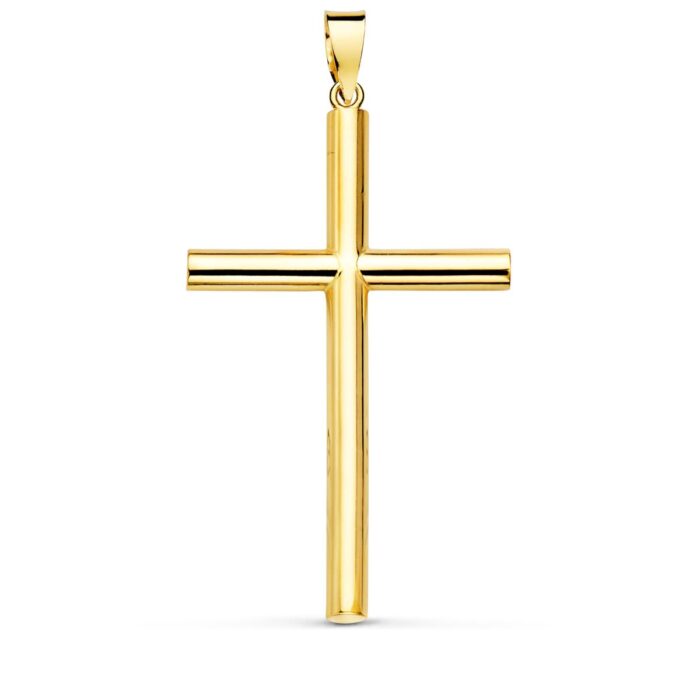 18K CRUZ ORO AMARILLO LISA TUBO HUECO 3 MM 35X22 MM