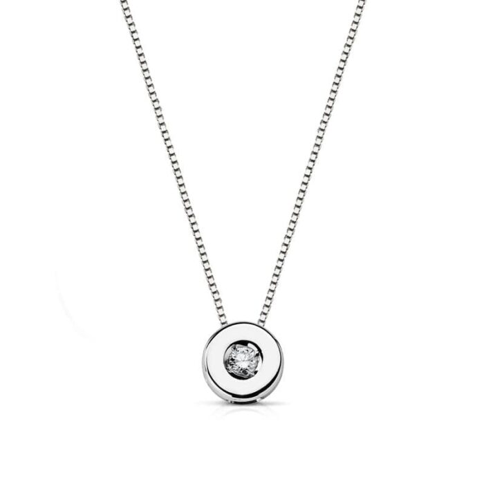 18K GARGANTILLA ORO BLANCO CHATON 5,5 MM DIAMANTE 0,035 QTS. H-I CADENA 42CM