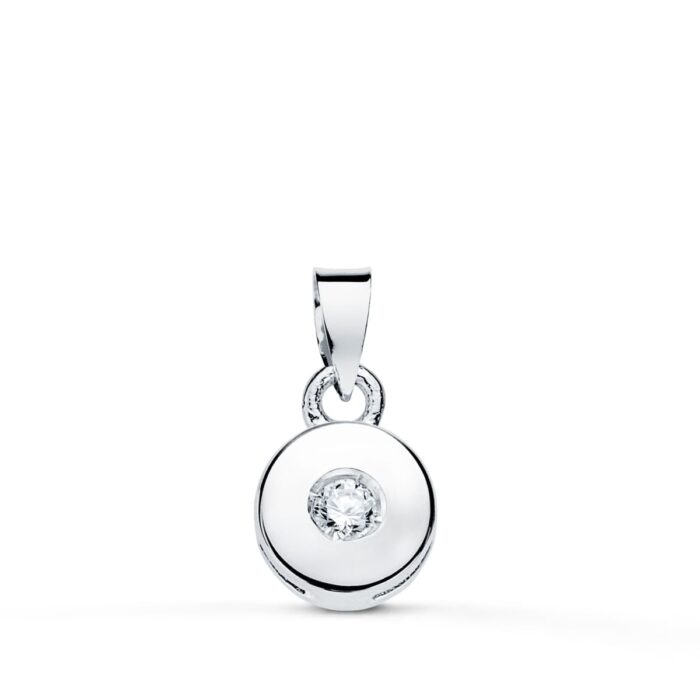 18K COLGANTE ORO BLANCO CHATON 5.5 MM DIAMANTE TALLA BRILLANTE 0,035 QTS SI-H