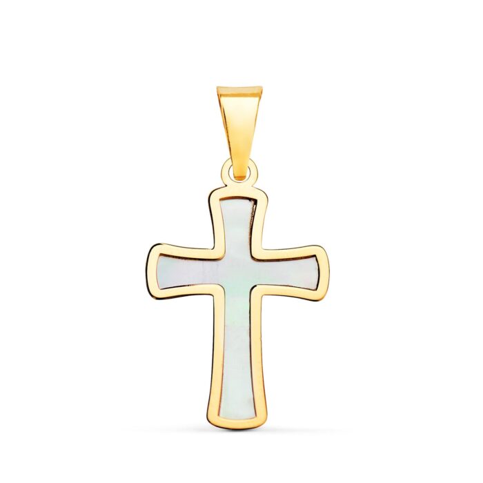 18K CRUZ ORO AMARILLO CON NACAR 18 X 12 MM