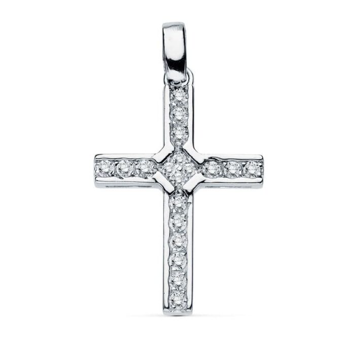 18K CRUZ ORO BLANCO CIRCONITA 20X14 MM
